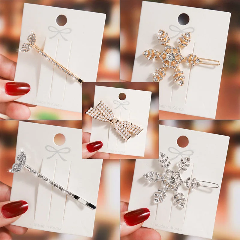 Wholesale Diamond Inlaid Snowflake Bow Hair Clips