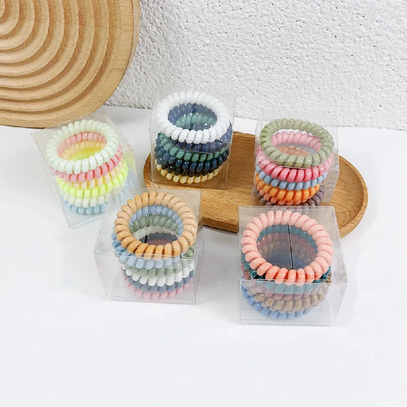 Wholesale Telephone Cord Rainbow Color High Elasticity Plastic Hair Ties