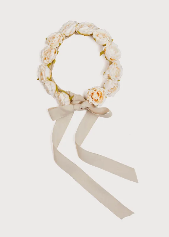 Faux Flower Pearl Detail Crown With Ivory Flower