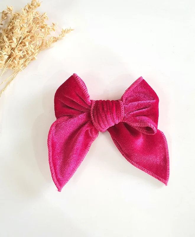 Velvet Knot Bow Alligator Hair Clip - Neon Pink