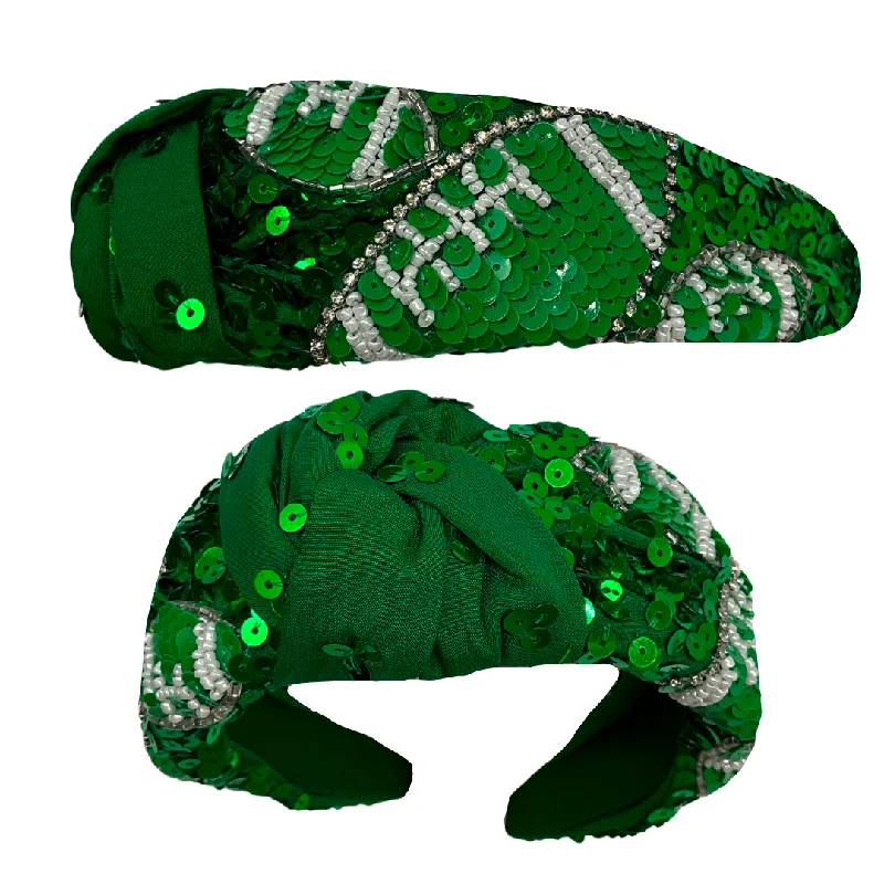 Green & White Sequin Football Headband (Each)