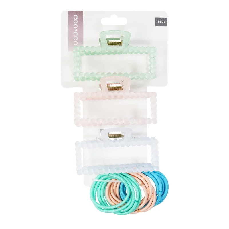 Coo Coo Triple Color Bubble Jaw Clip & Ponytail Holder Set