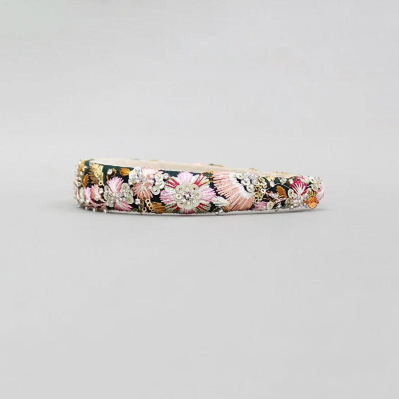 Thread And Cutdana Embroidered Multicolour Hairband