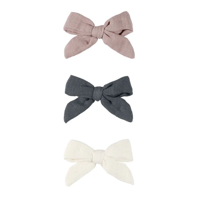 Bow Clip Set of 3 - Indigo / Mauve / Ivory