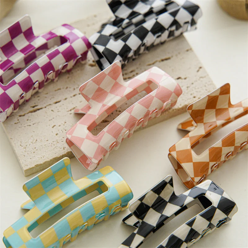 Wholesale Colorful Checkerboard Shark Clip Acrylic Hair Clip