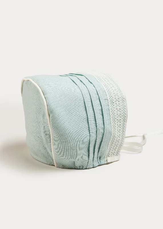 Lace Trim Linen Bonnet in Teal (3mths-2yrs)