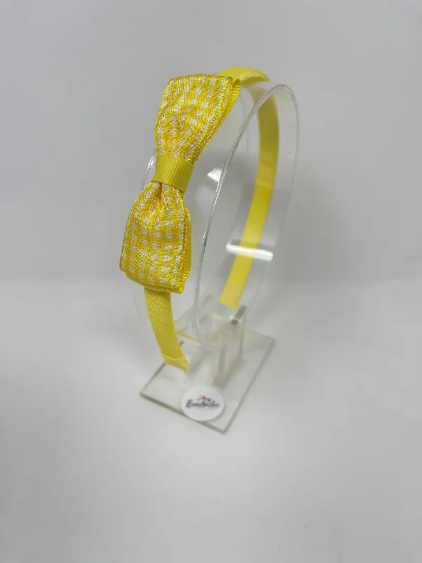 3 Inch Flat Bow Alice Band - Yellow Gingham