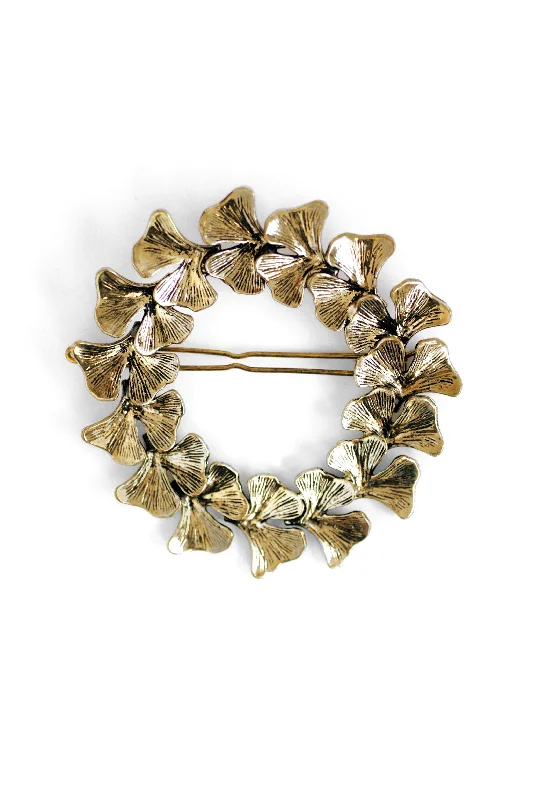 Botan Fern Wreath Statement Clip - Antique Gold