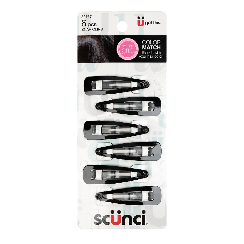 Scunci Color Match Metal Hair Snap Clips Black 6pcs