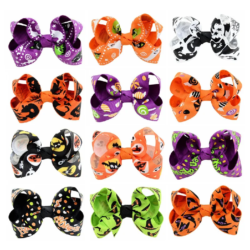 Wholesale Halloween Dress Up Cartoon Print Fabric Kids Hair Clips