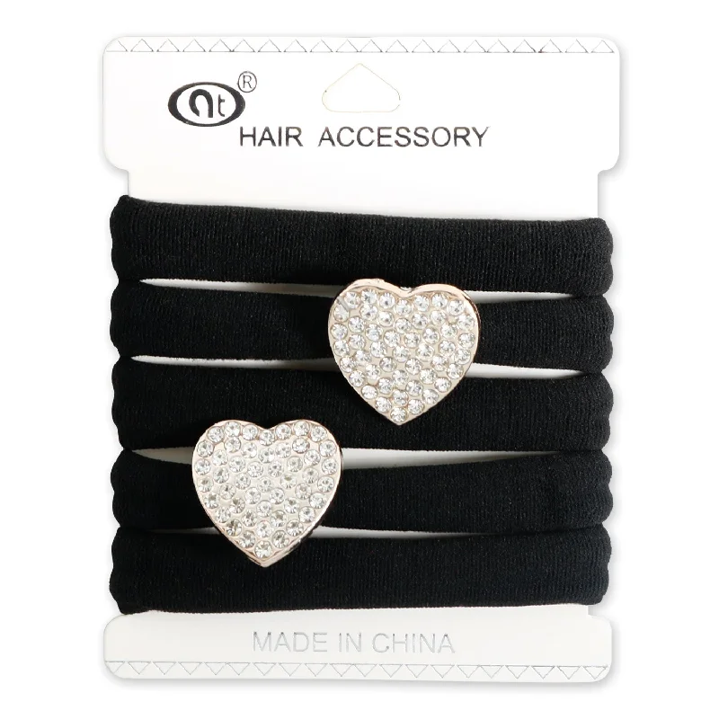 Two Small Heart Rhinestone Design Hair  Elastic Ponytail Holder