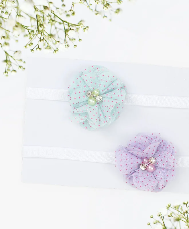 Flower Headband Set - Light Blue & Purple