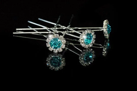 Lydia Aqua Blue Halo Hair Stick Pin | Rhinestone