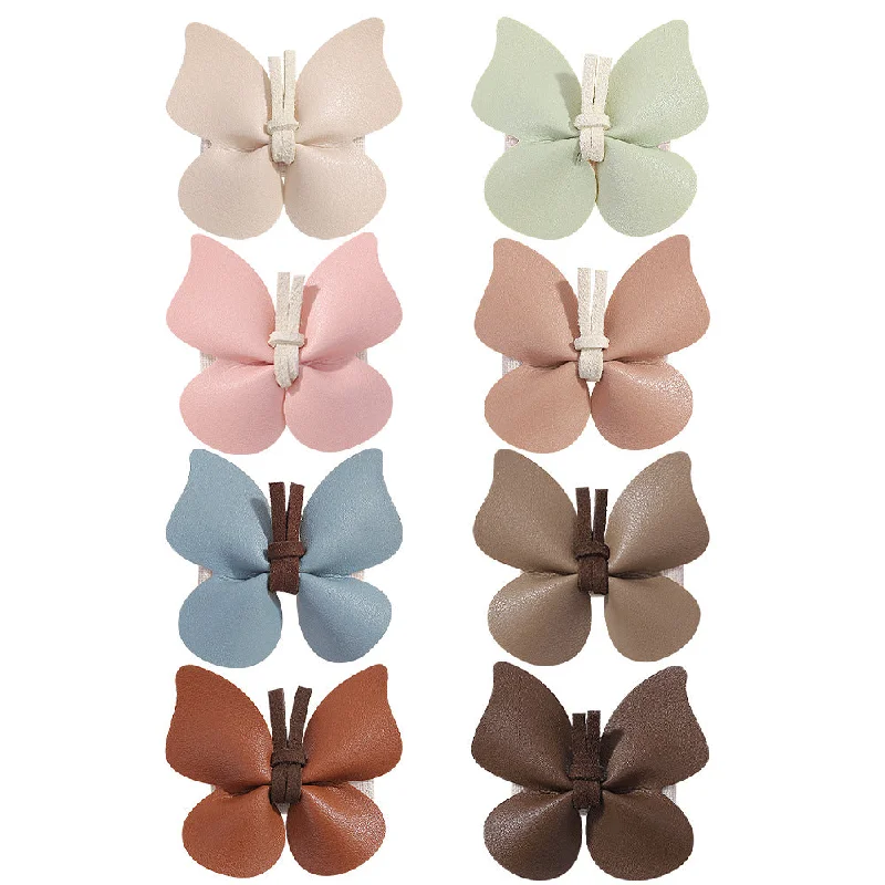 Wholesale One Pair of Children's PU Leather Butterfly Hair Clips