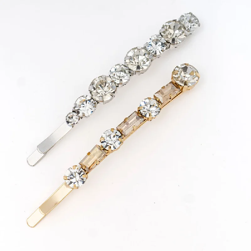 Set of 2 Crystal Hair Pins - Gold & Silver