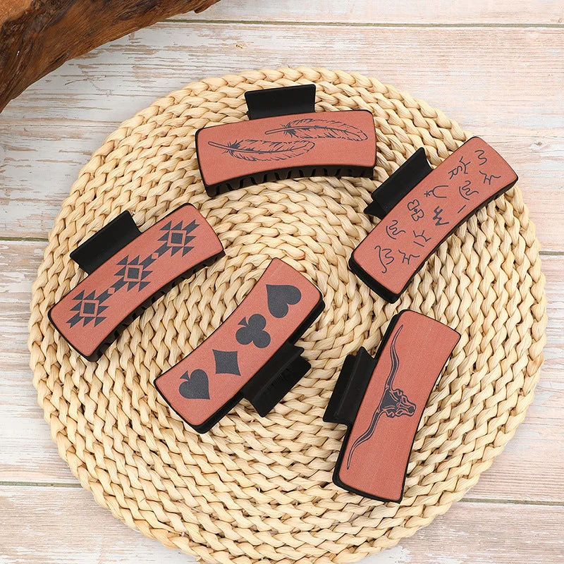 Wholesale of Western Cowboy Style Feather Cowhead Leather Hair Clips