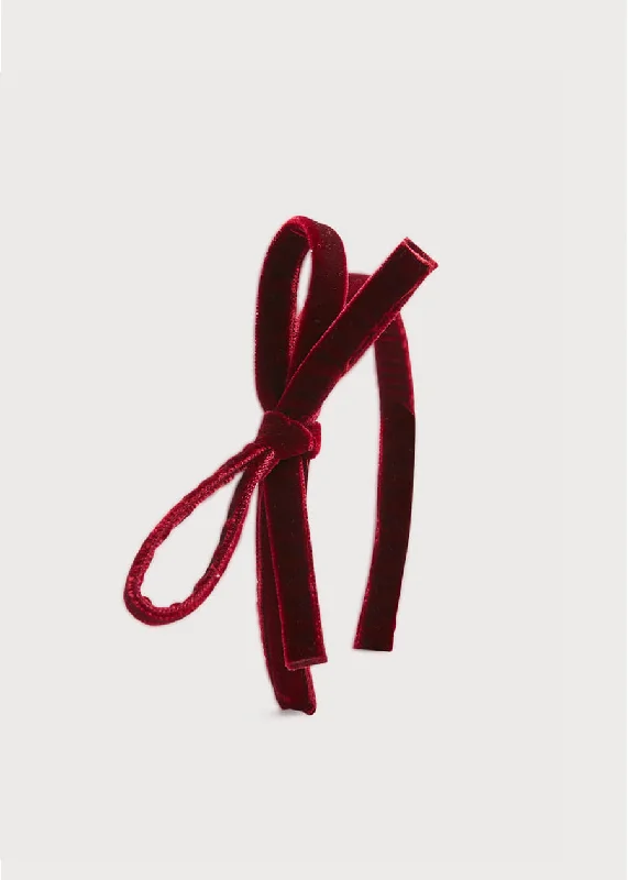 Velvet Hairband with Thin Burgundy Bow