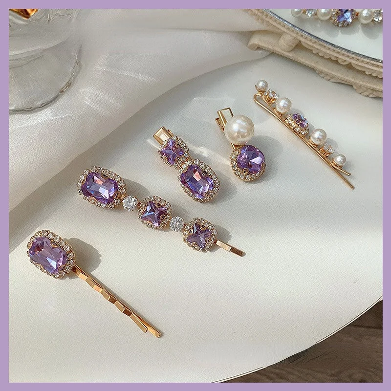 Wholesale Purple Rhinestone Pearl Hair Clips