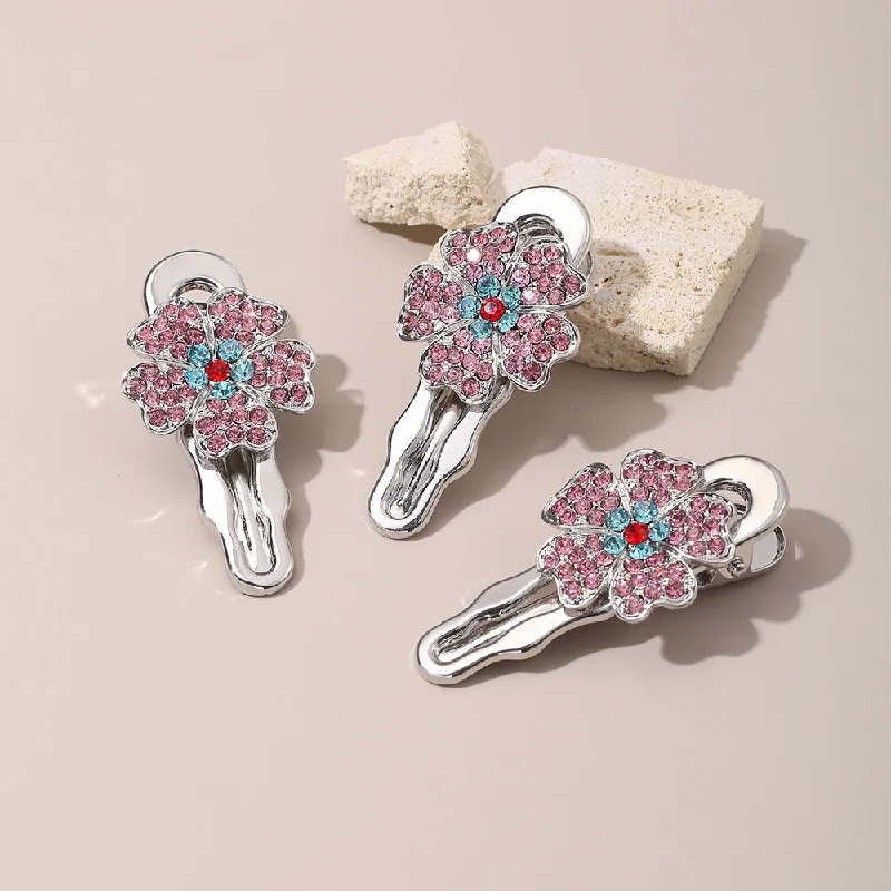 Wholesale Artificial Gemstone Pink Diamond Flower Niche Retro One-word Hairpin