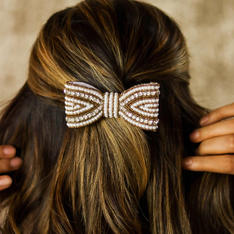 Embellished Hair Bow Alligator Clip - Gold