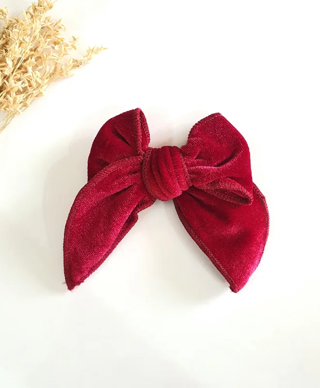 Velvet Knot Bow Alligator Hair Clip - Red