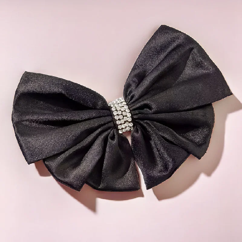 Satin Crystals Hair Bow Alligator Clip - Black