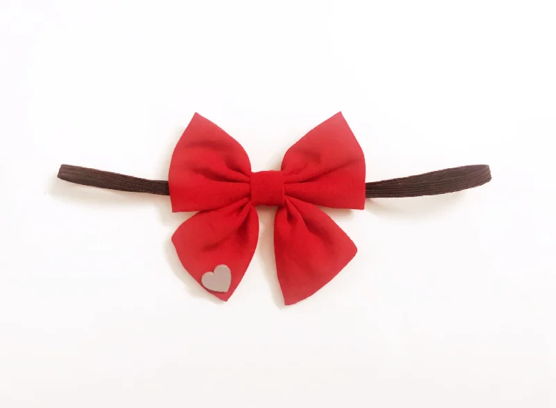 Sailor Bow With Heart Design Headband - Red