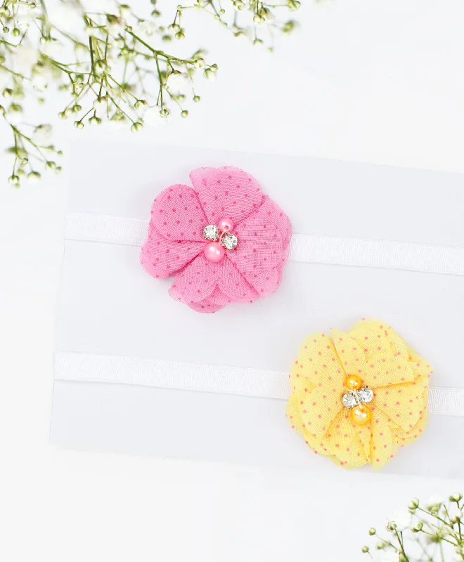 Flower Headband Set - Dark Pink & Yellow