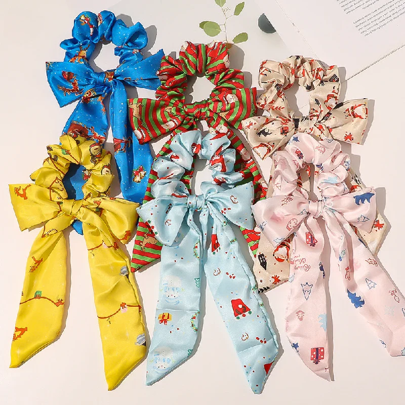 Wholesale Christmas New Bow Ribbon Fabric Hair Tie