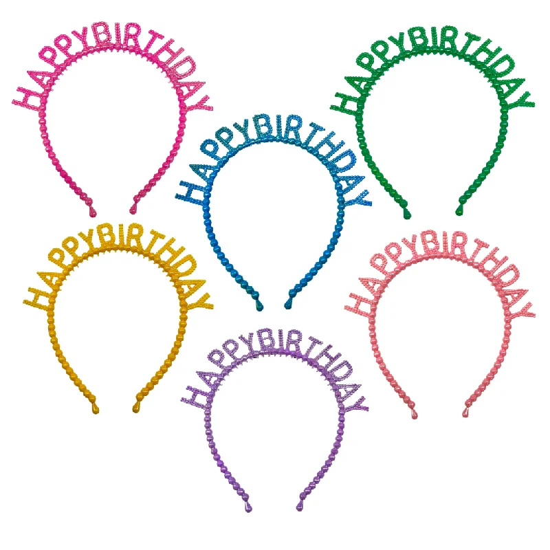 Happy Birthday Headbands Multi-Color (Pack of 6)