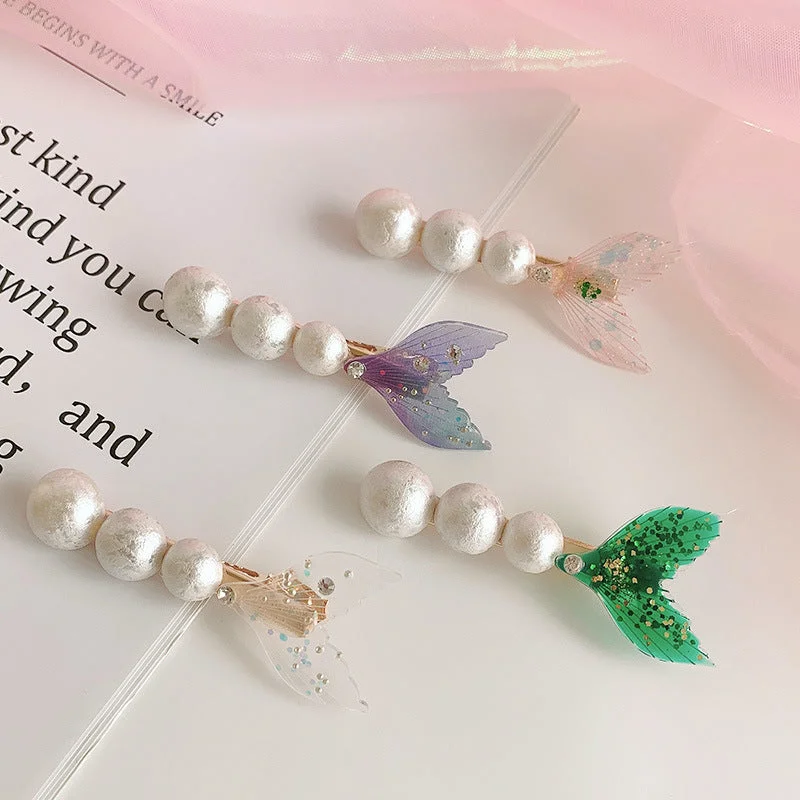 Wholesale Mermaid Fins Rhinestone Pearl Hair Clips