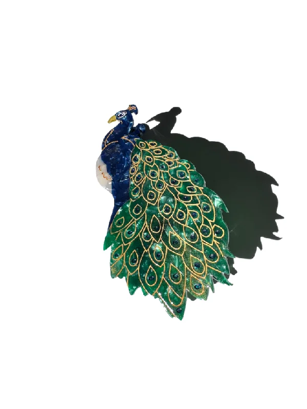 Hand-painted Peacock Bird Claw Hair Clip | Eco-Friendly