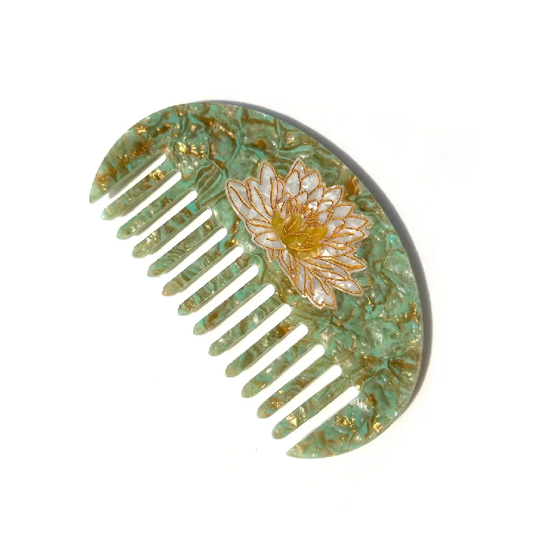 Hand-painted Waterlily Gua Sha Treatment Hair Comb | Eco-Friendly