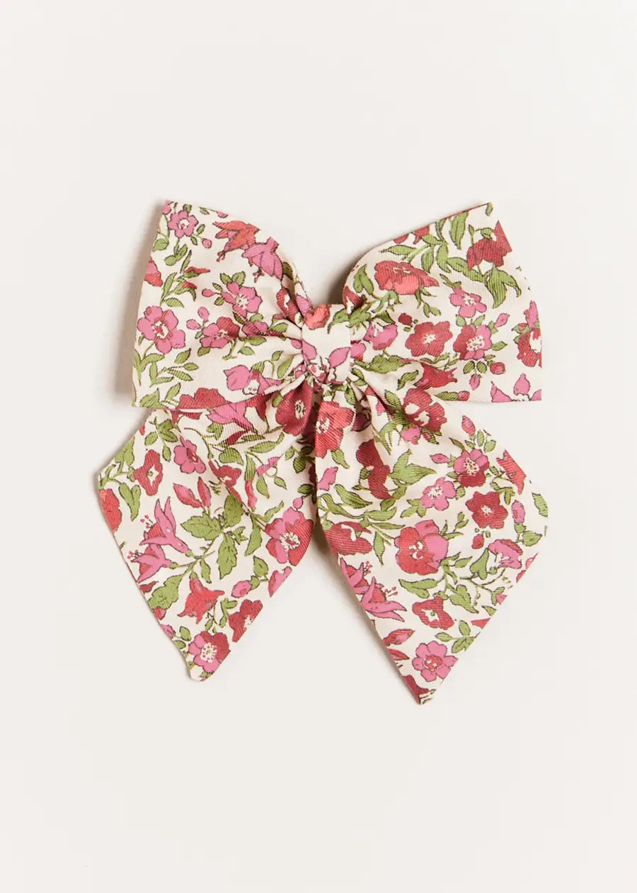 Daphne Floral Long Bow Clip in Raspberry