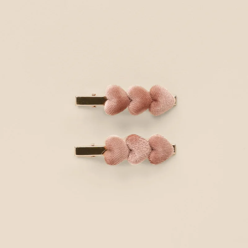 Velvet Heart Clips - Dusty Rose